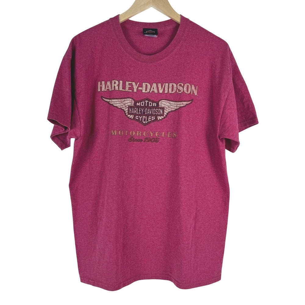 Harley-Davidson Taiwan Mens Graphic Tee Heather Red Wings Logo Short Sleeve L